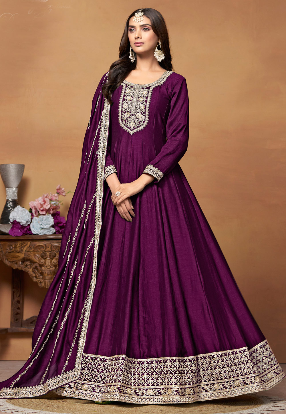 Purple Art Silk Floor Length Anarkali Suit 287474