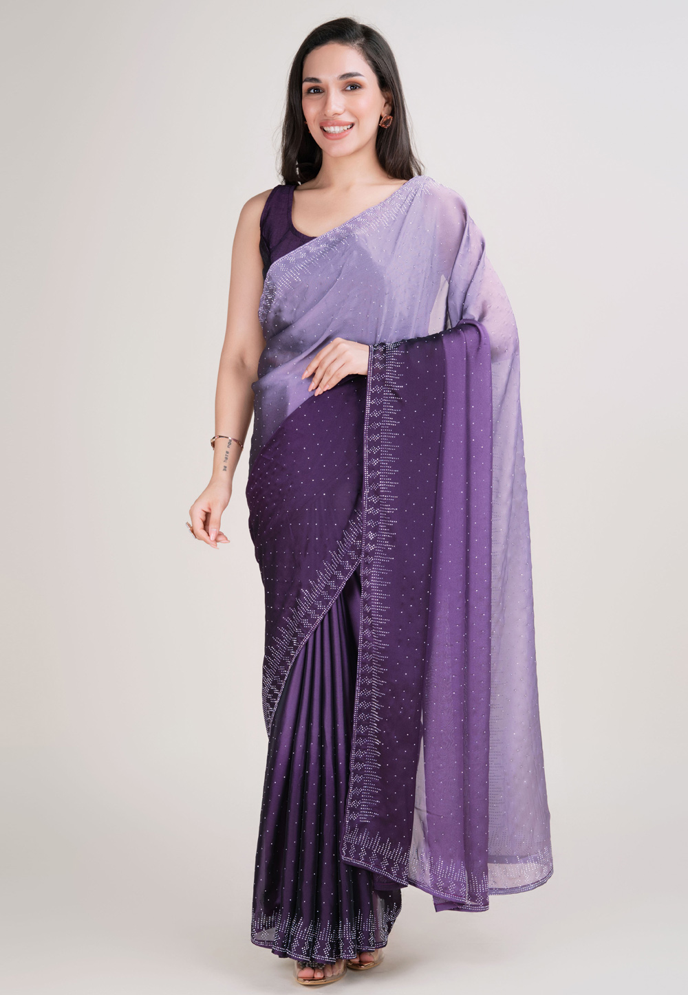 Purple Art Silk Half N Half Saree 283198