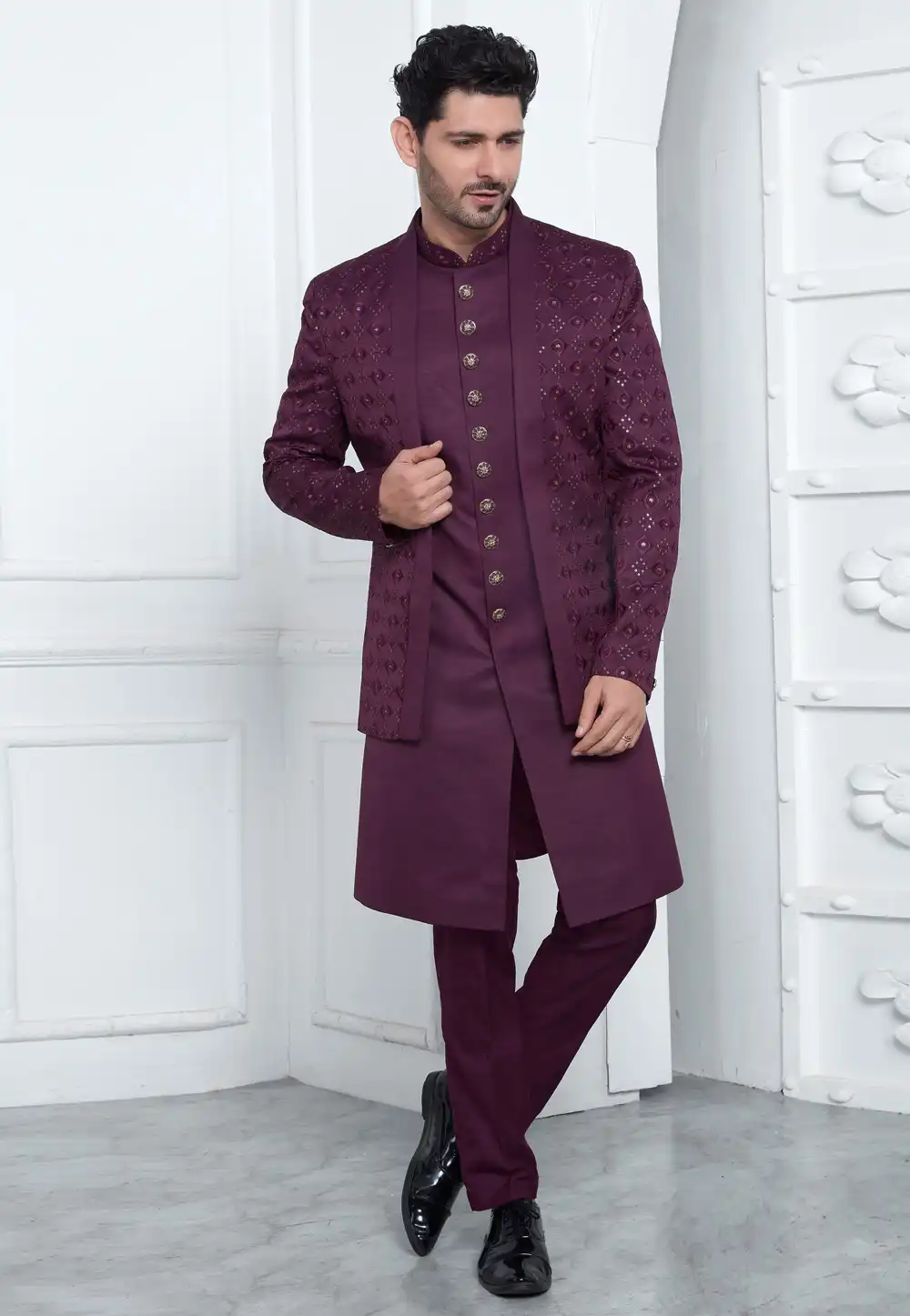 Purple Art Silk Indo Western Suit 291291