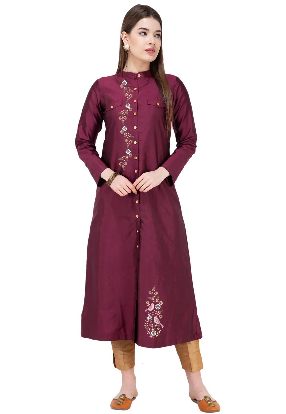 Purple Art Silk Kurta Set With Pent 303168