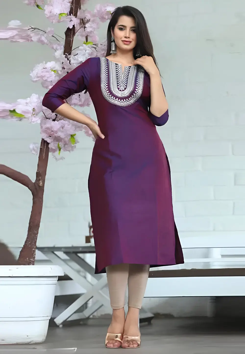 Purple Art Silk Long Kurti 301195