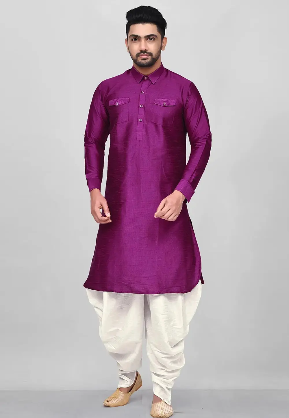 Purple Art Silk Pathani Suit 300791