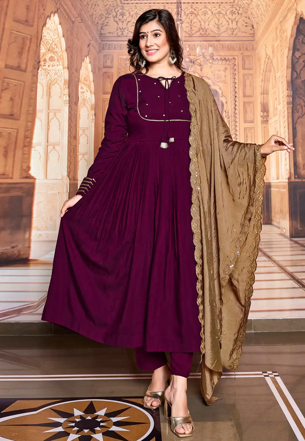 Purple Art Silk Readymade Anarkali Suit 288367