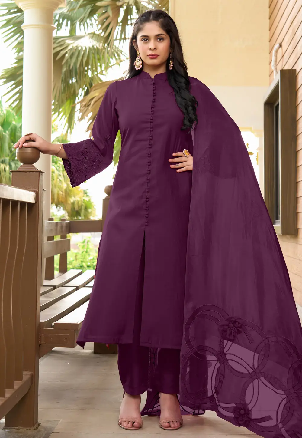 Purple Art Silk Readymade Pakistani Suit 296774