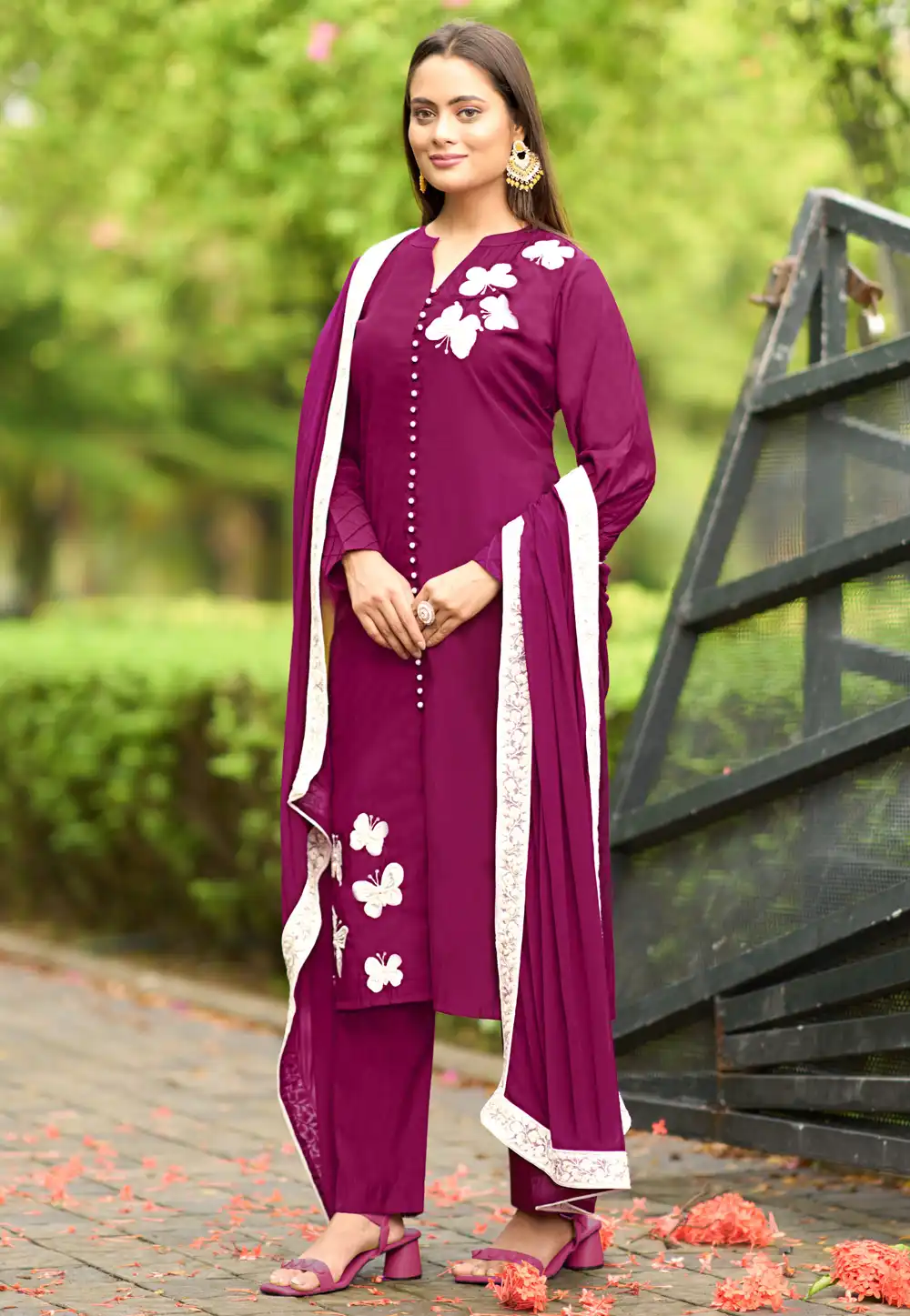 Purple Art Silk Readymade Pant Style Suit 293346