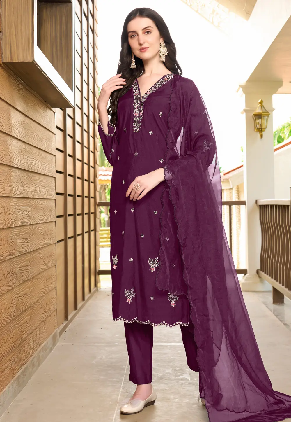 Purple Art Silk Readymade Pant Style Suit 303332