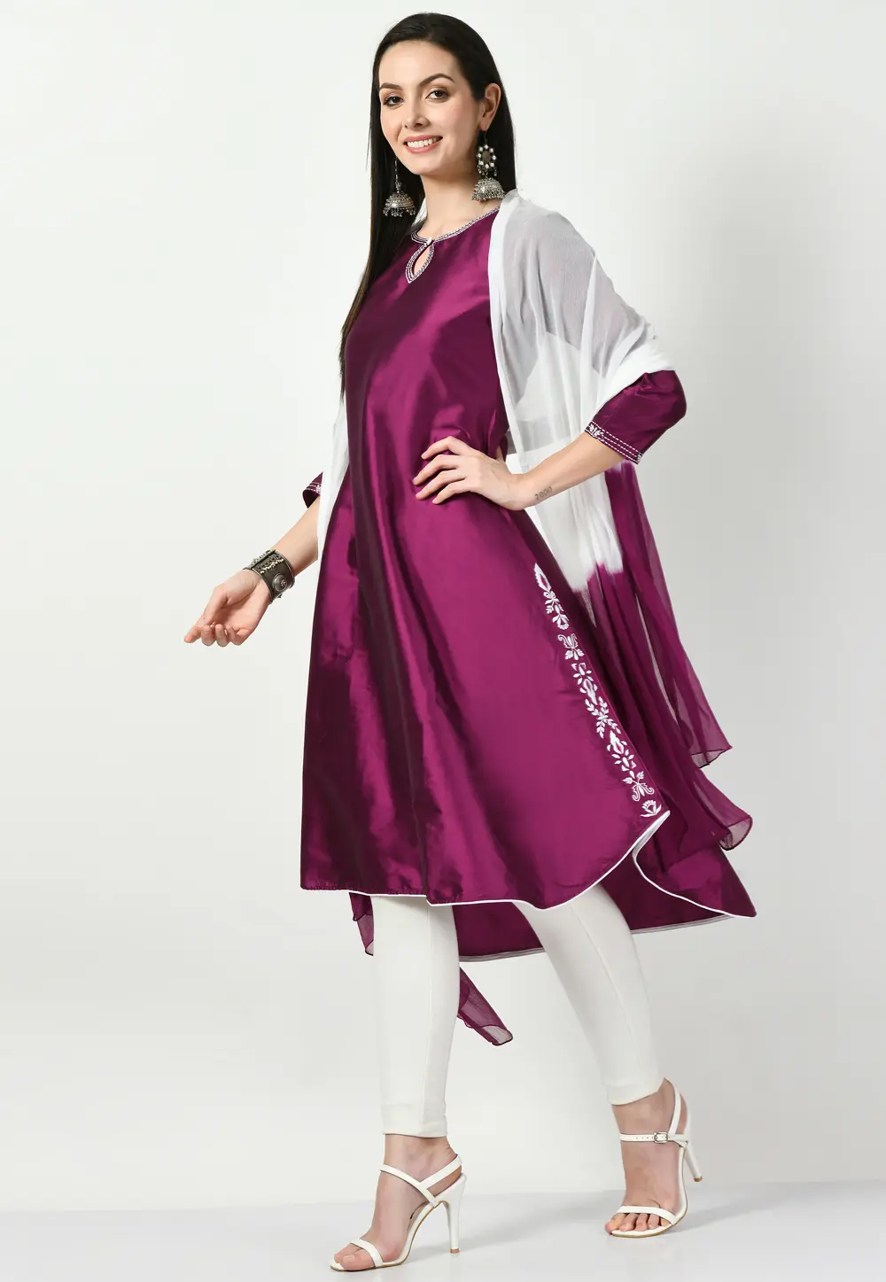 Purple Art Silk Readymade Pant Style Suit 299419