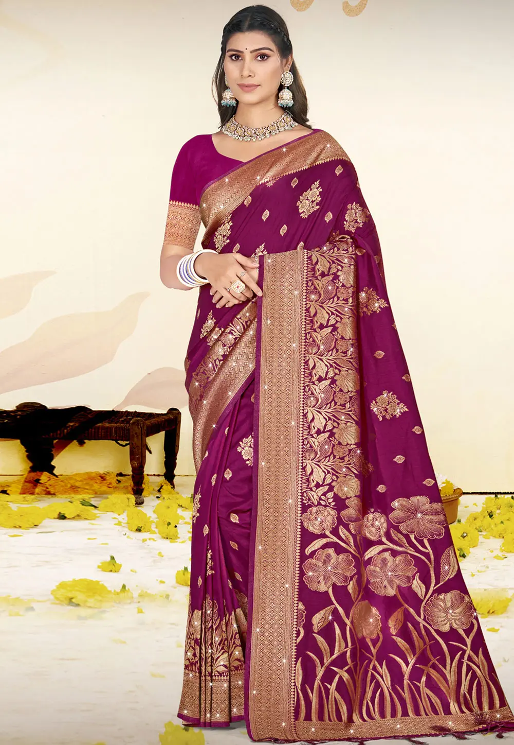 Purple Art Silk Saree With Blouse 303041