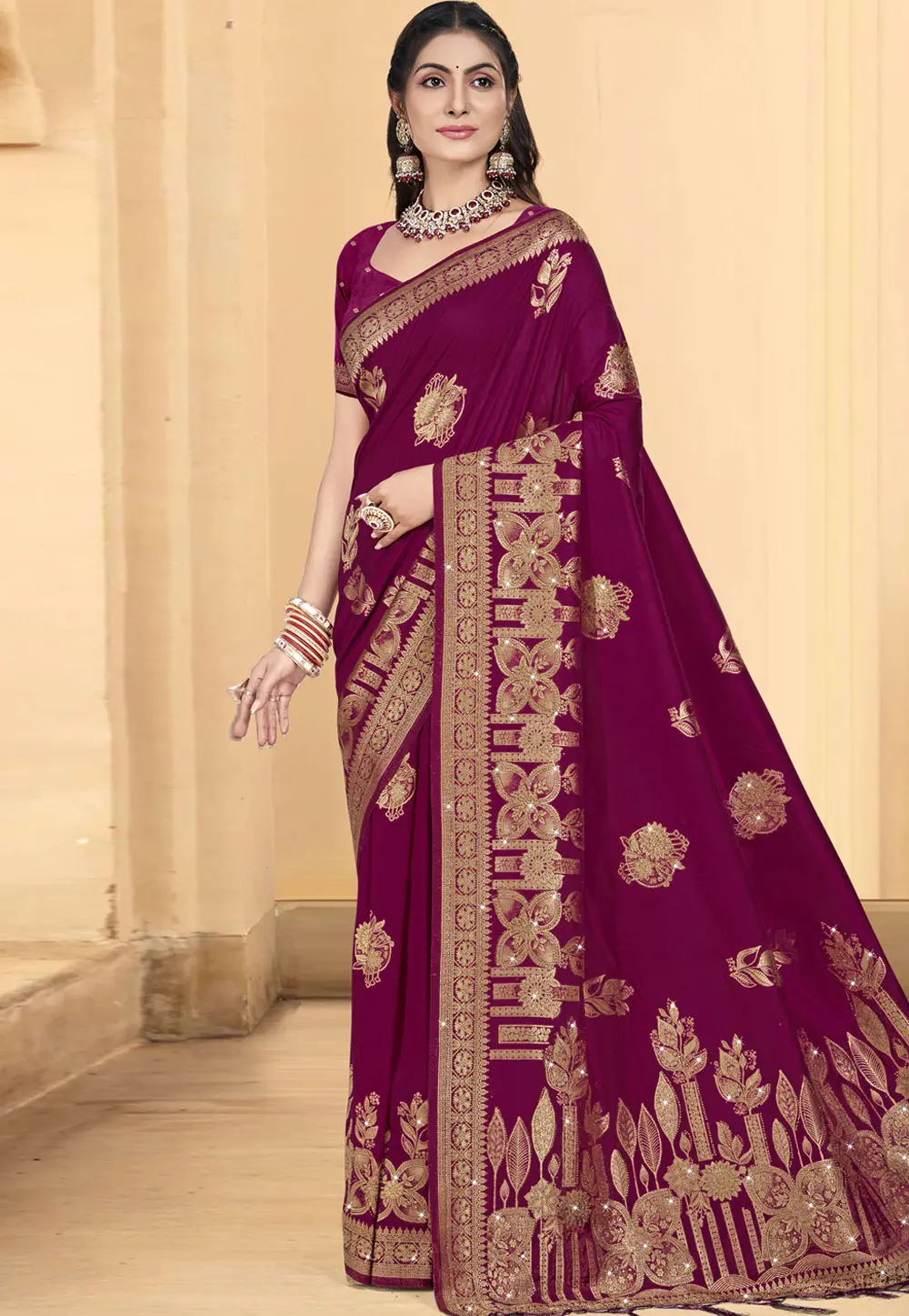 Purple Art Silk Saree With Blouse 303056