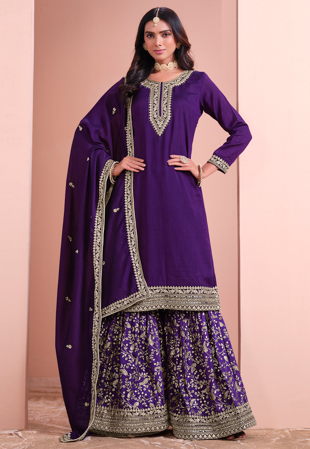 Purple Art Silk Sharara Suit 306302