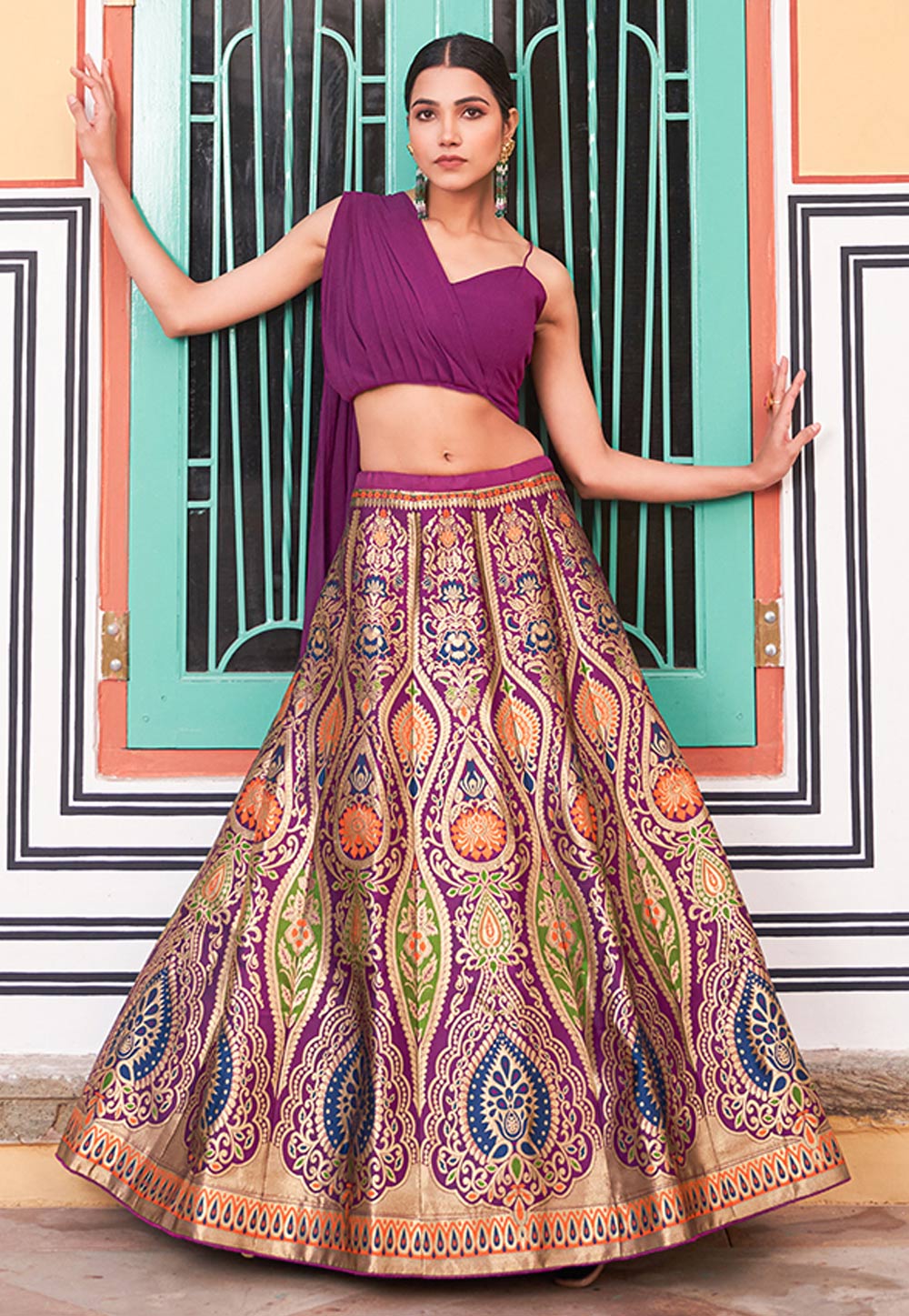 Purple Banarasi Silk Designer Lehenga Set 281183