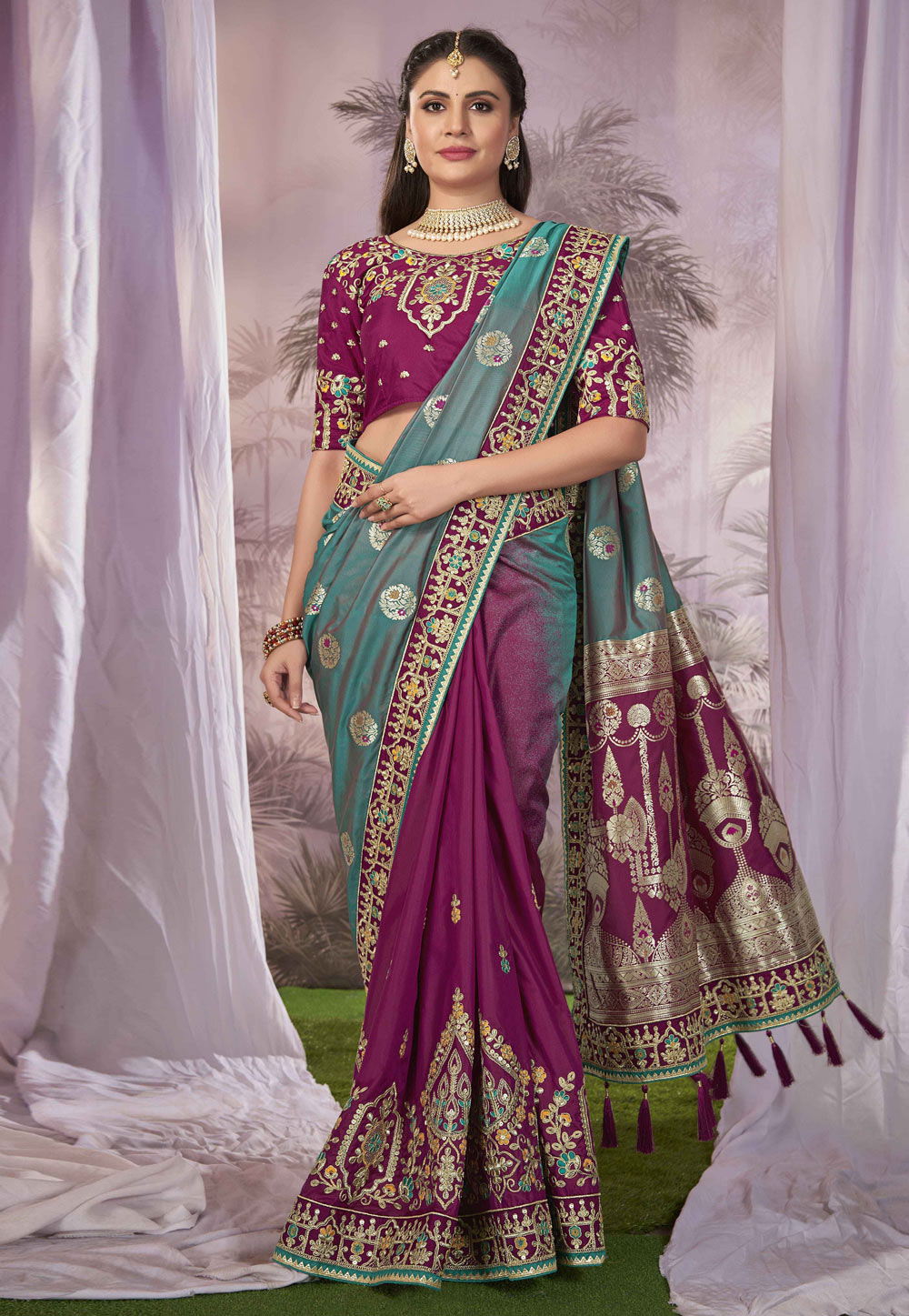 Purple Banarasi Silk Half N Half Saree 287802