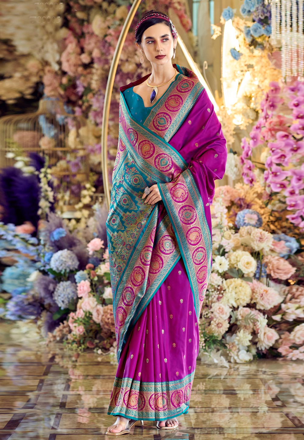 Purple Banarasi Silk Saree 305001