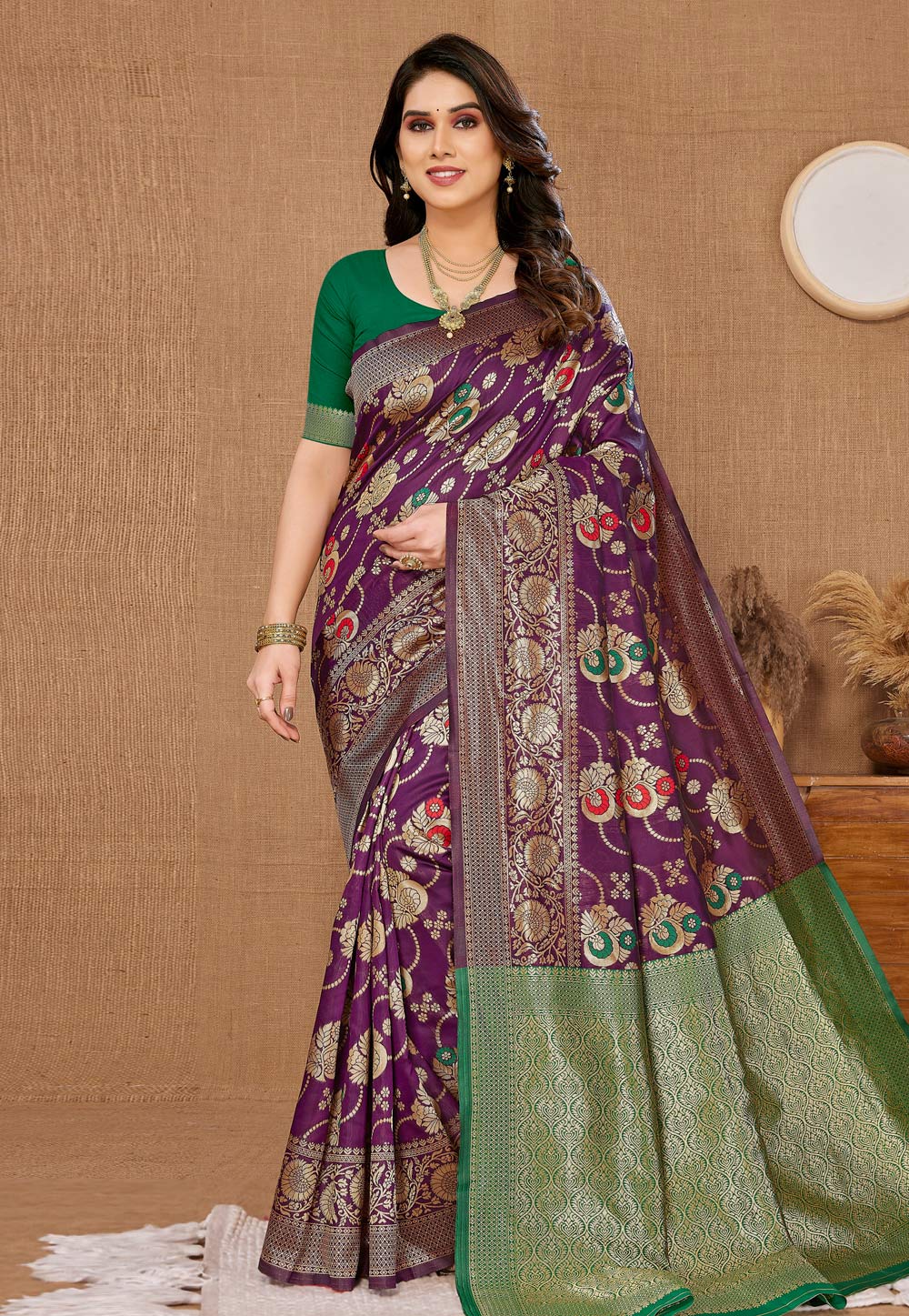 Purple Banarasi Silk Saree 285938