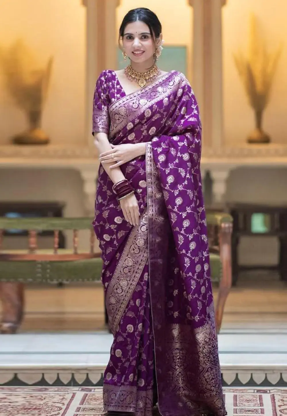 Purple Banarasi Silk Saree 298157