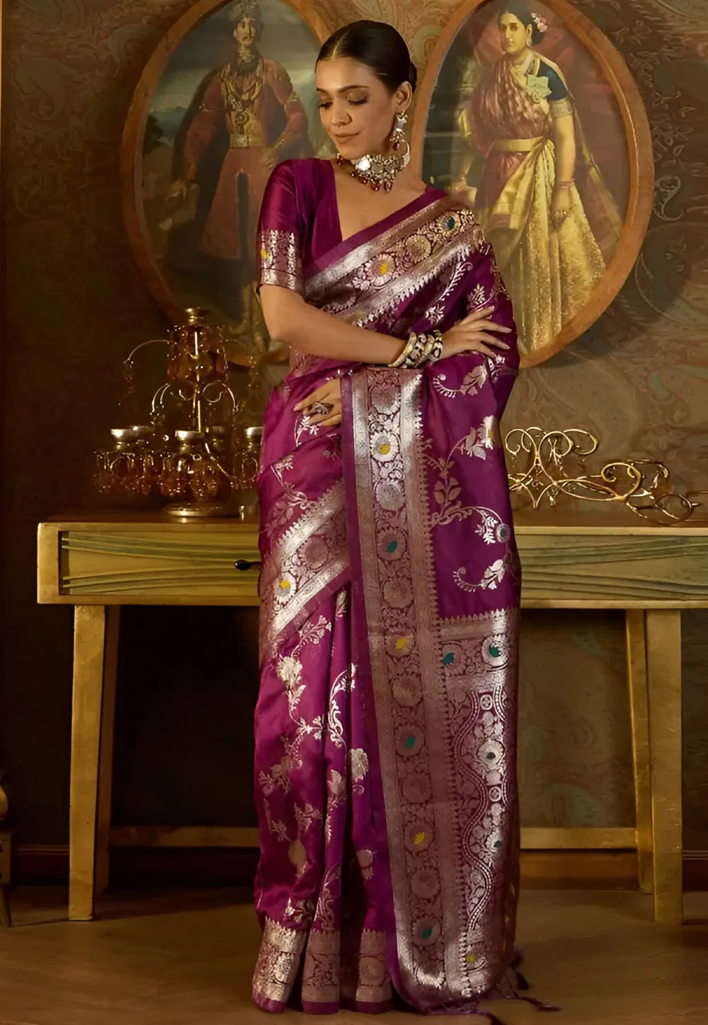 Purple Banarasi Silk Saree 301133