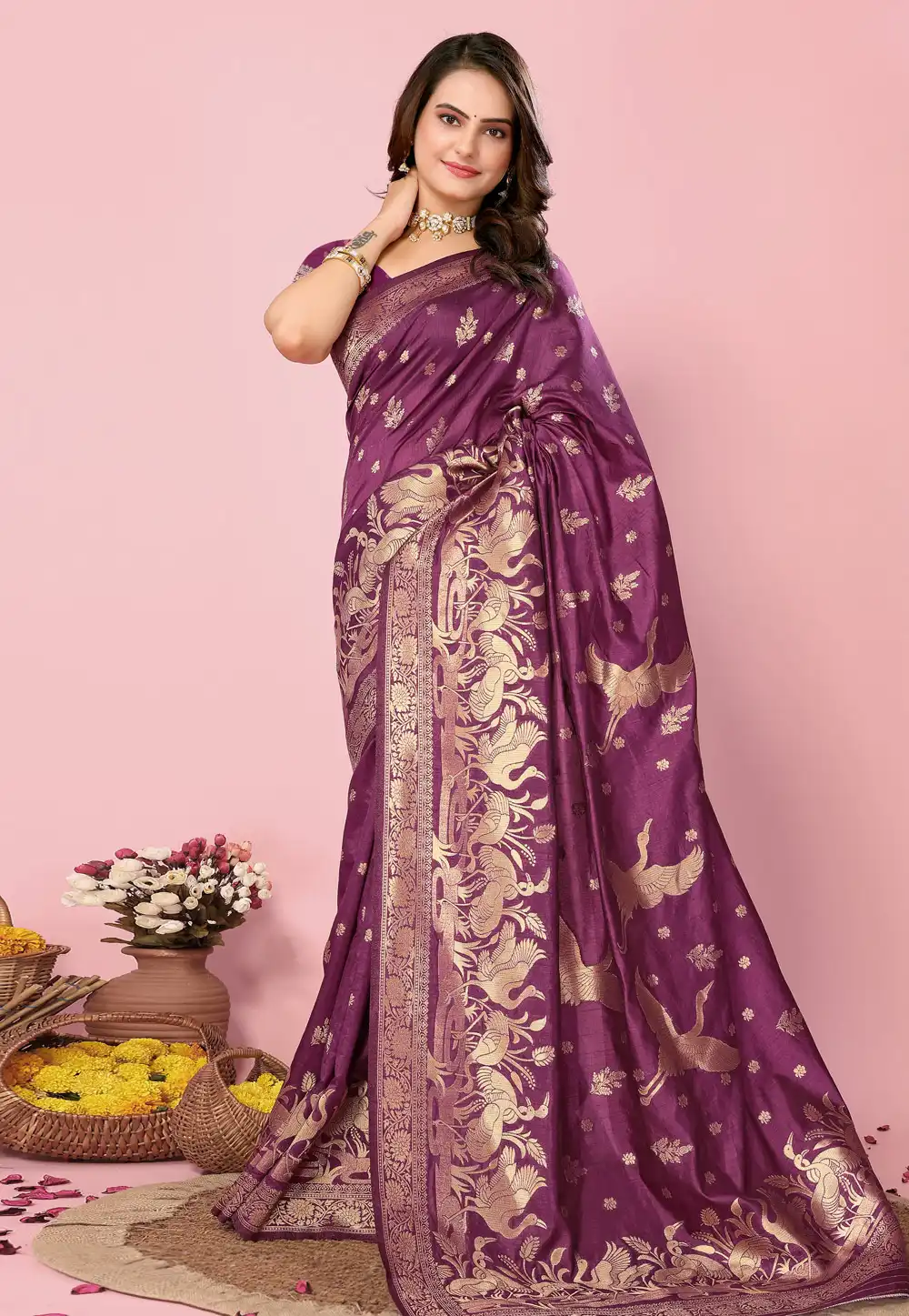 Purple Banarasi Silk Saree 289261