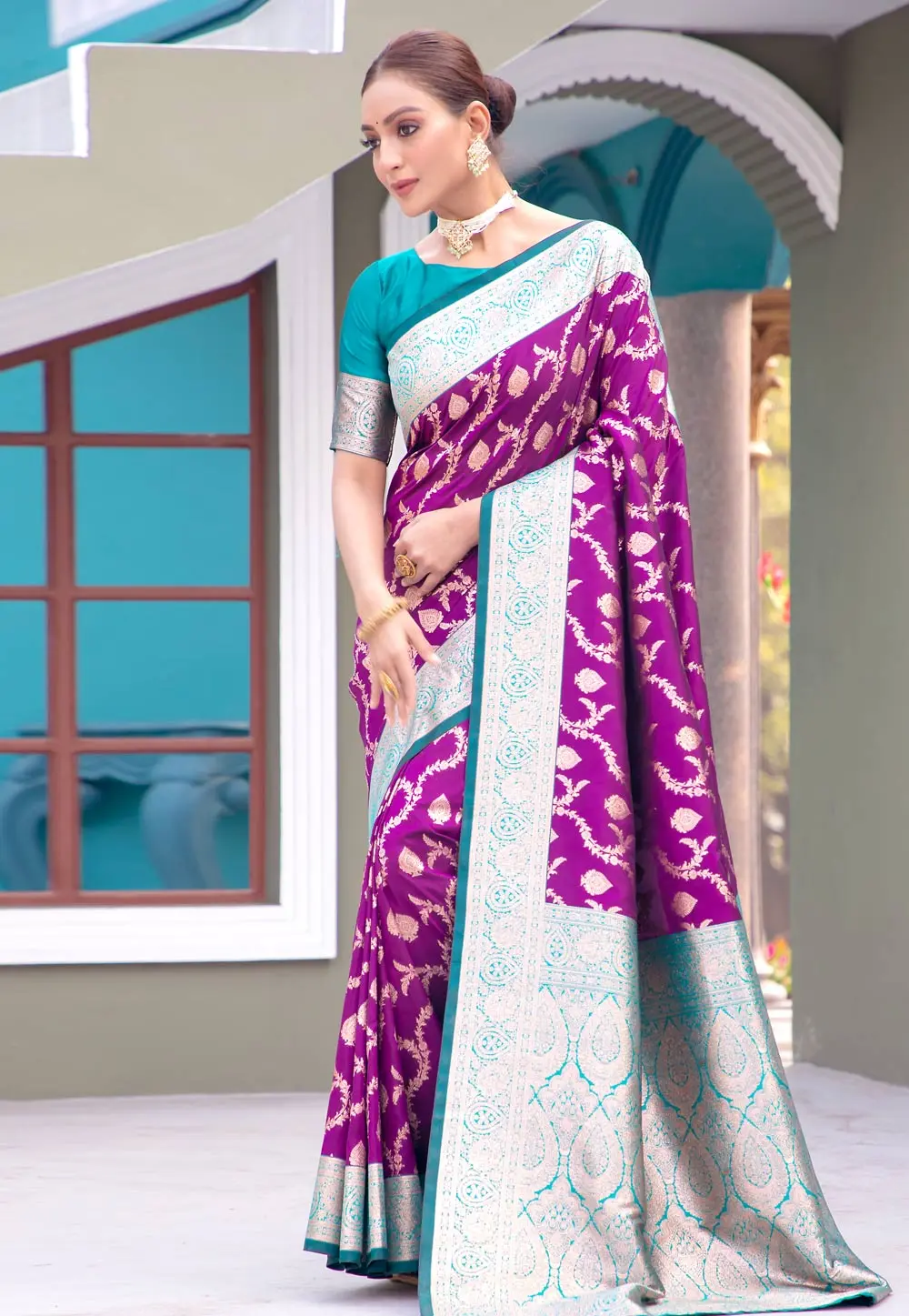 Purple Banarasi Silk Saree With Blouse 299276