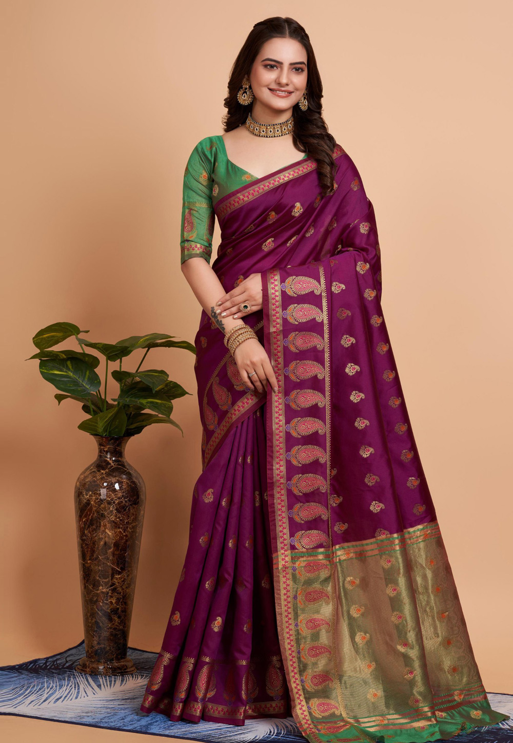 Purple Banarasi Silk Saree With Blouse 281816