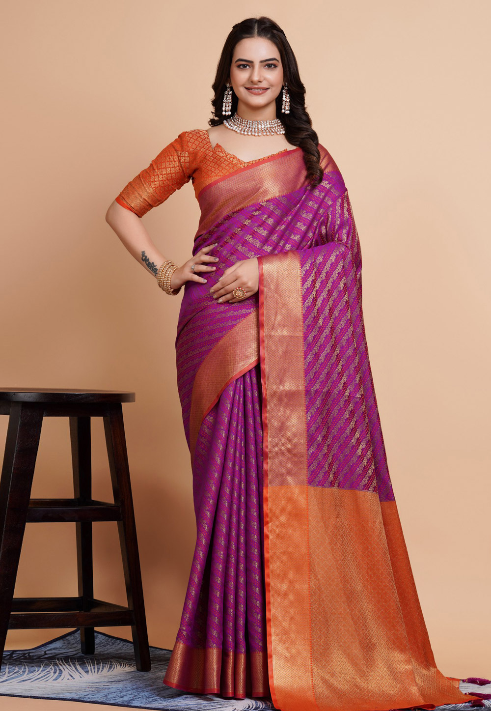 Purple Banarasi Silk Saree With Blouse 281812