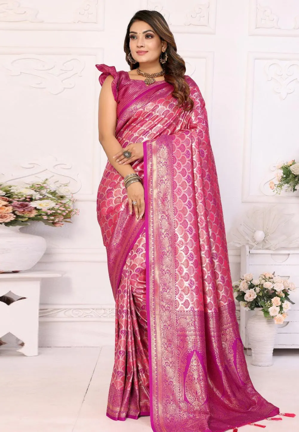 Purple Banarasi Silk Saree With Blouse 301009