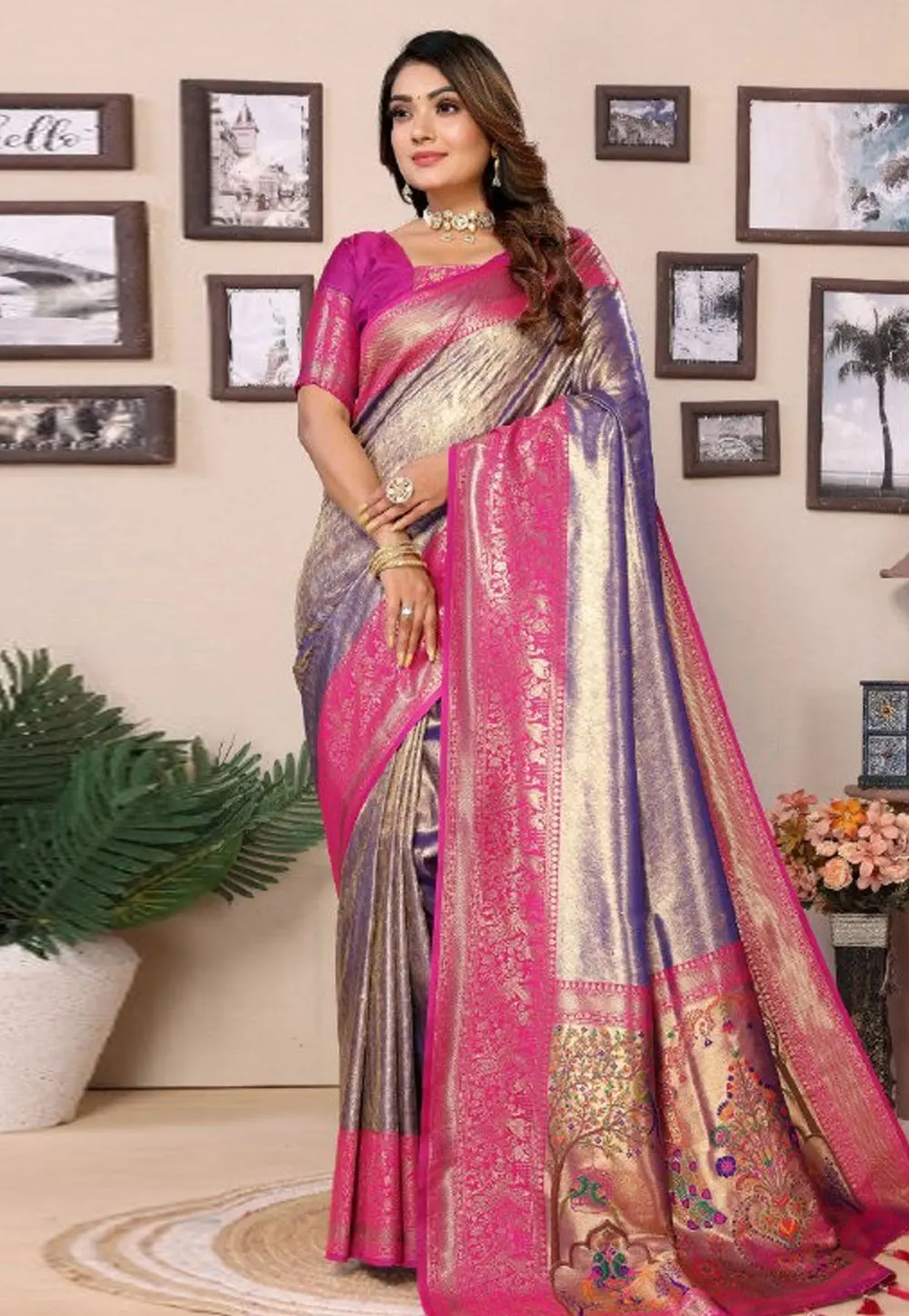 Purple Banarasi Silk Saree With Blouse 302638