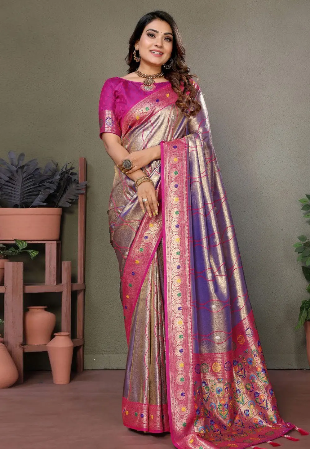 Purple Banarasi Silk Saree With Blouse 302643