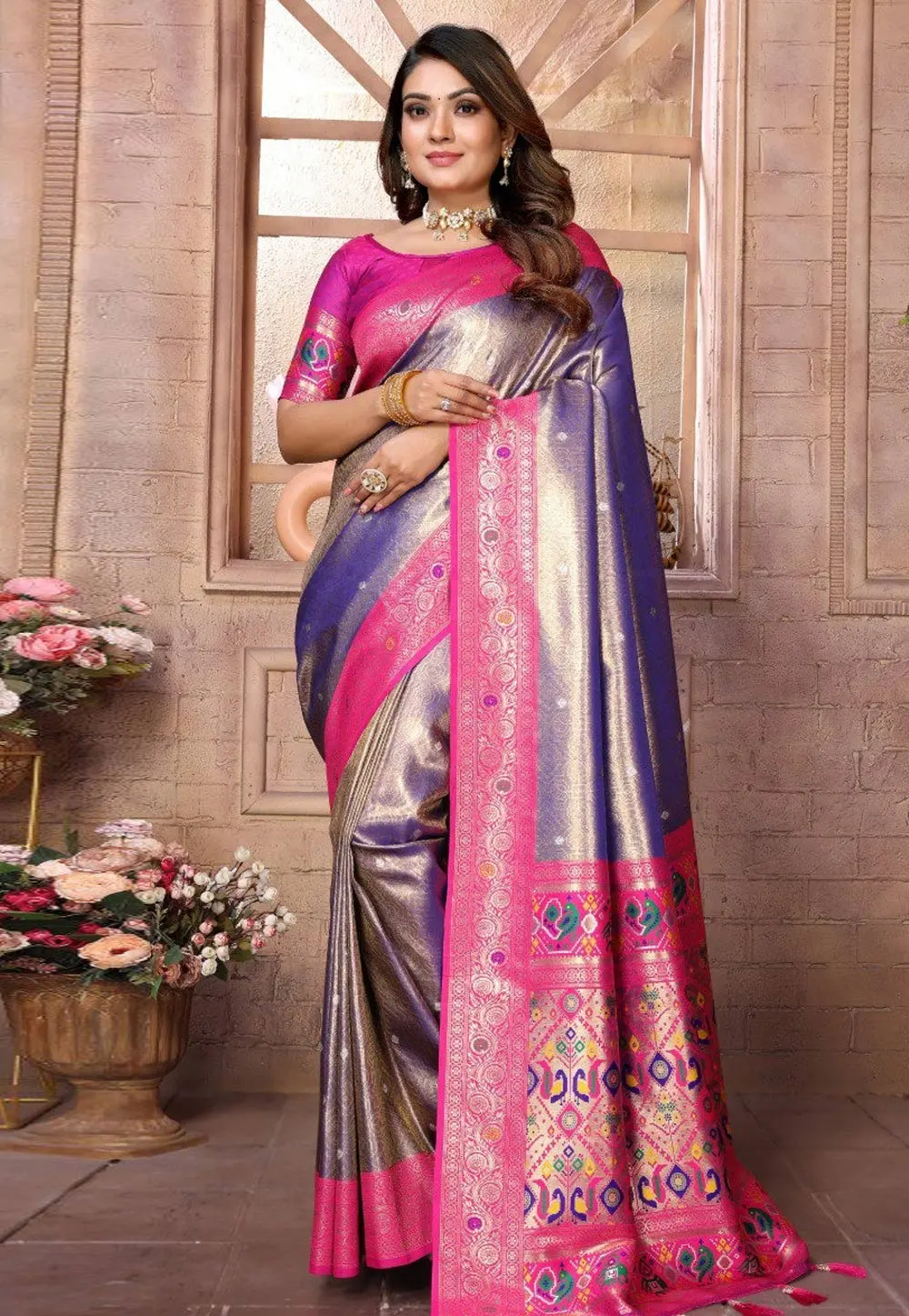 Purple Banarasi Silk Saree With Blouse 302656