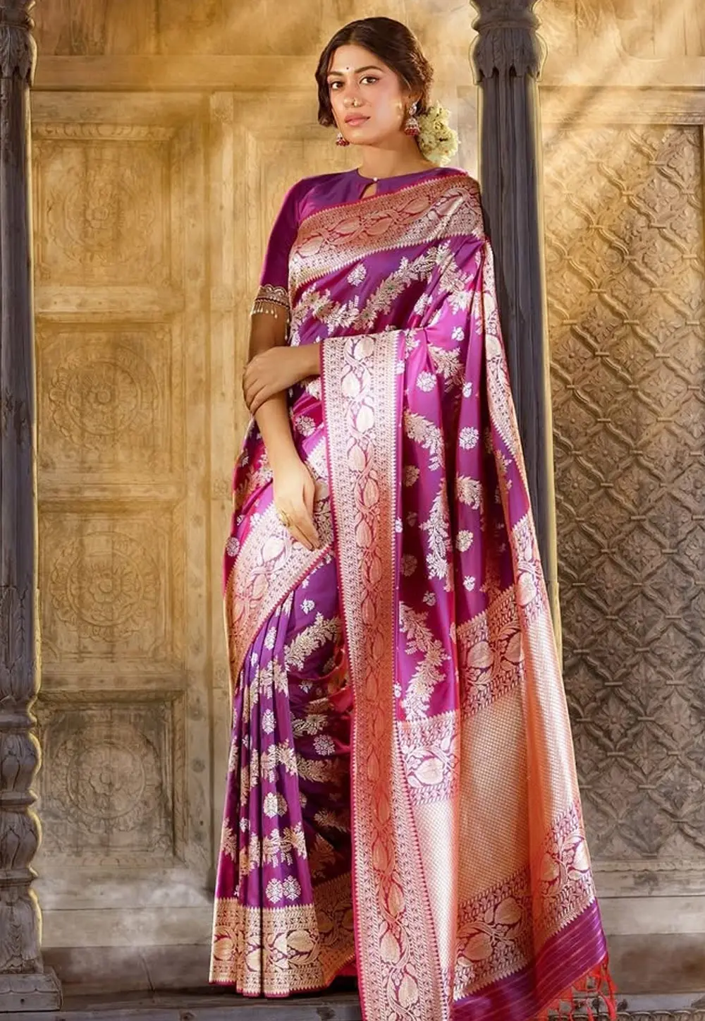 Purple Banarasi Silk Saree With Blouse 303462