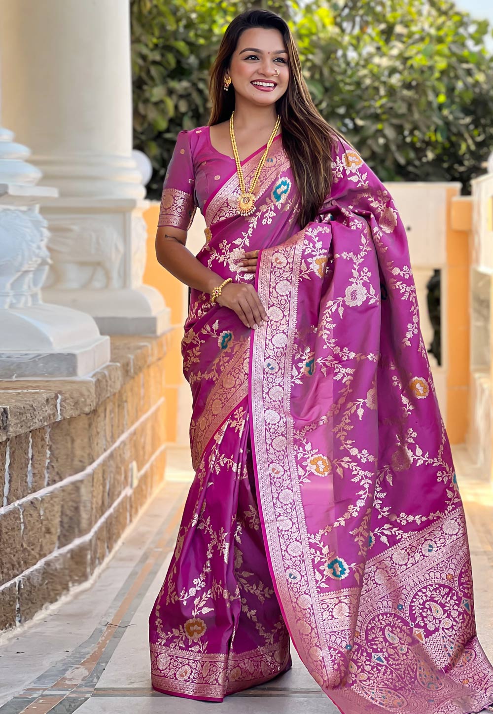Purple Banarasi Silk Saree With Blouse 309241