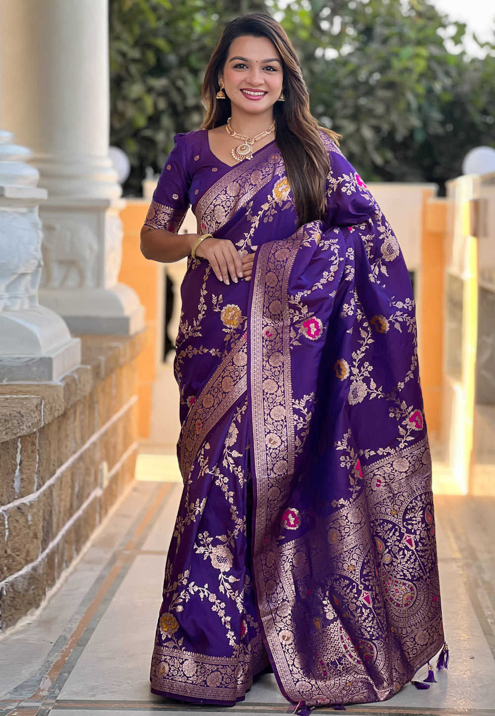 Purple Banarasi Silk Saree With Blouse 309247