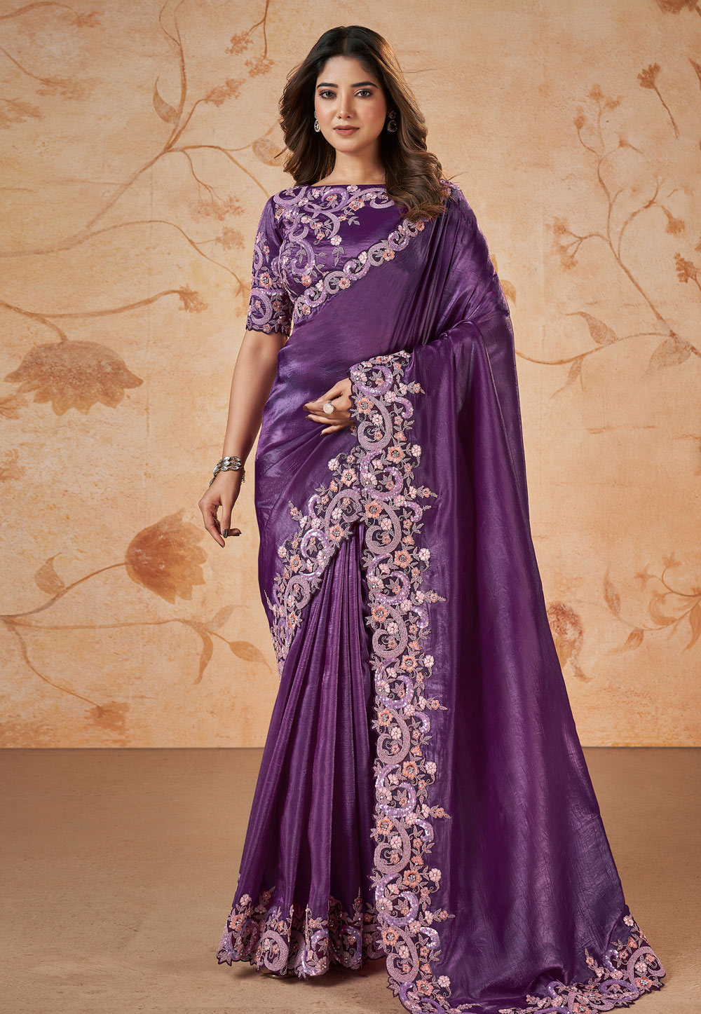 Purple Banarasi Silk Saree With Blouse 282871