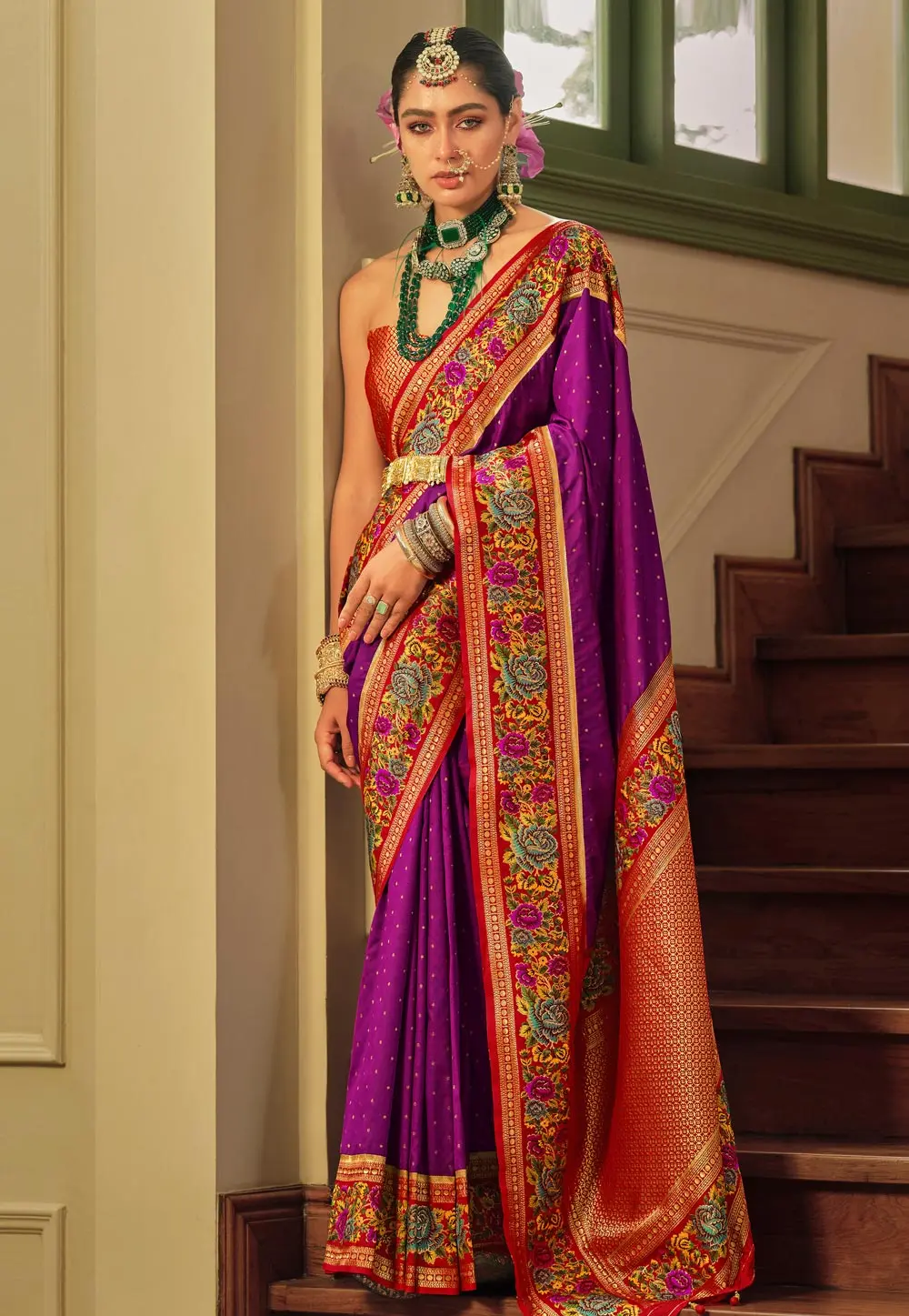 Purple Banarasi Silk Saree With Blouse 301940