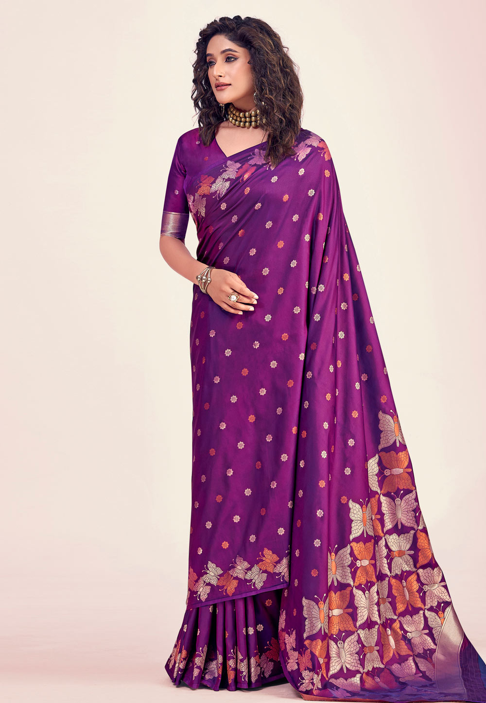 Purple Banarasi Silk Saree With Blouse 286125