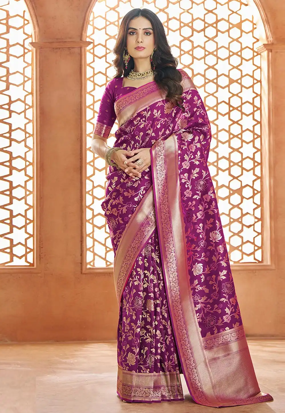 Purple Banarasi Silk Saree With Blouse 294805