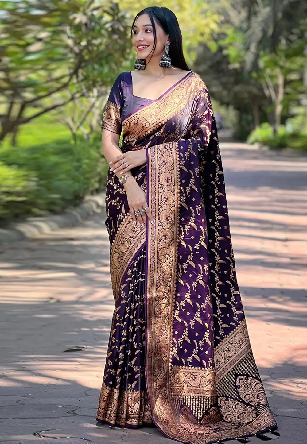 Purple Banarasi Silk Saree With Blouse 294131