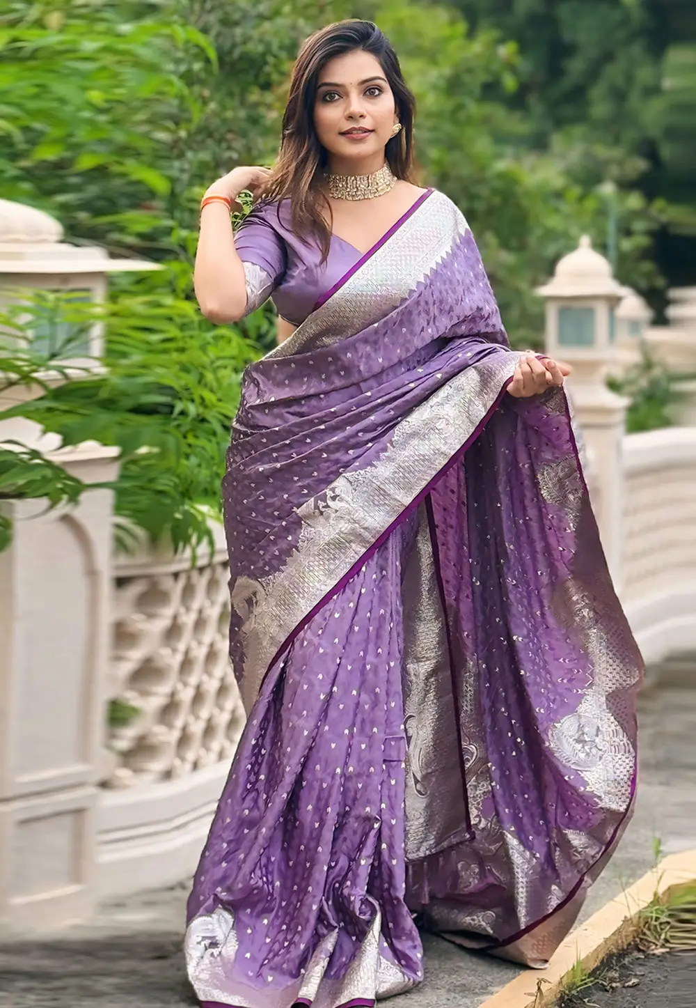 Purple Banarasi Silk Saree With Blouse 296371