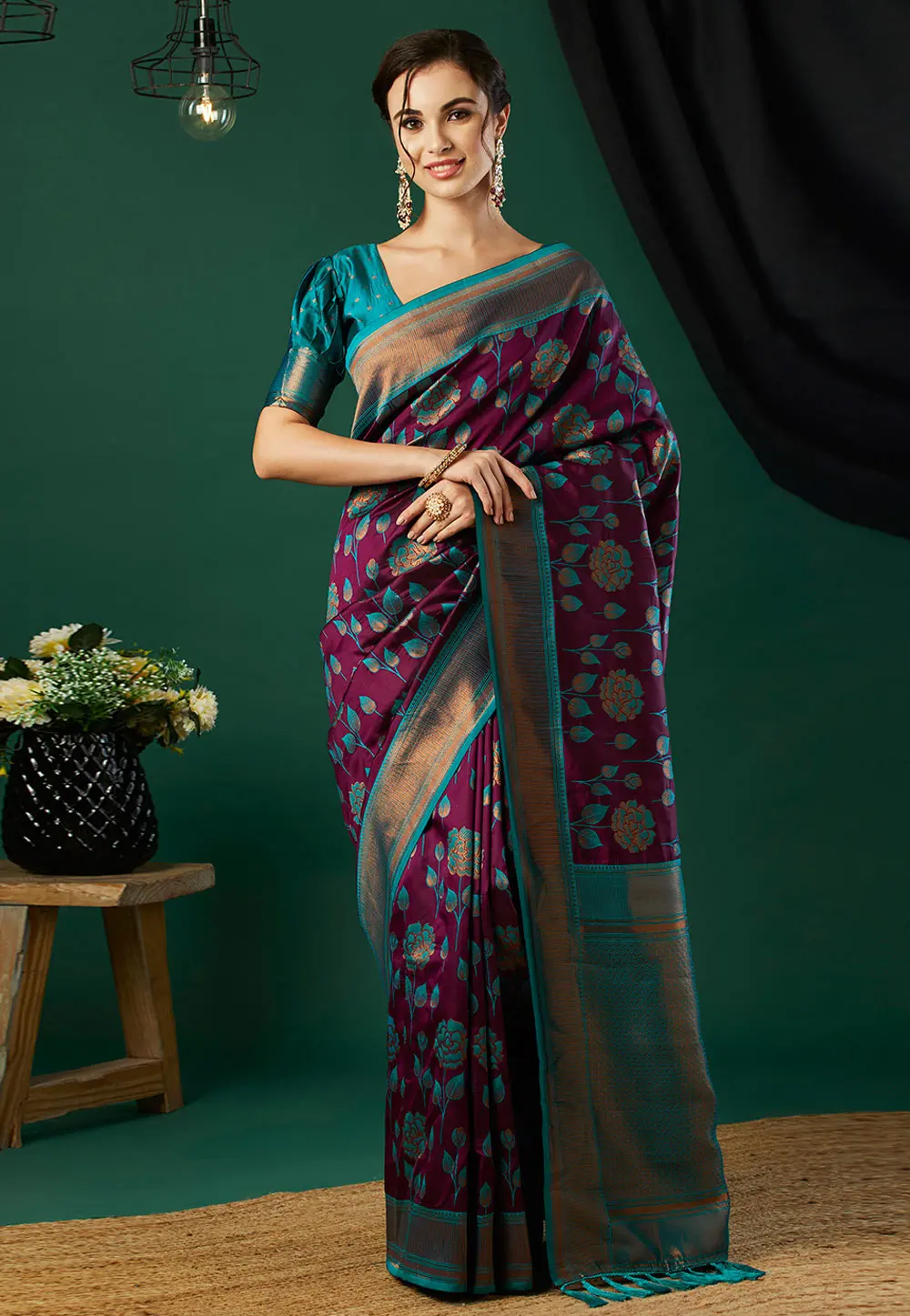 Purple Banarasi Silk Saree With Blouse 301561