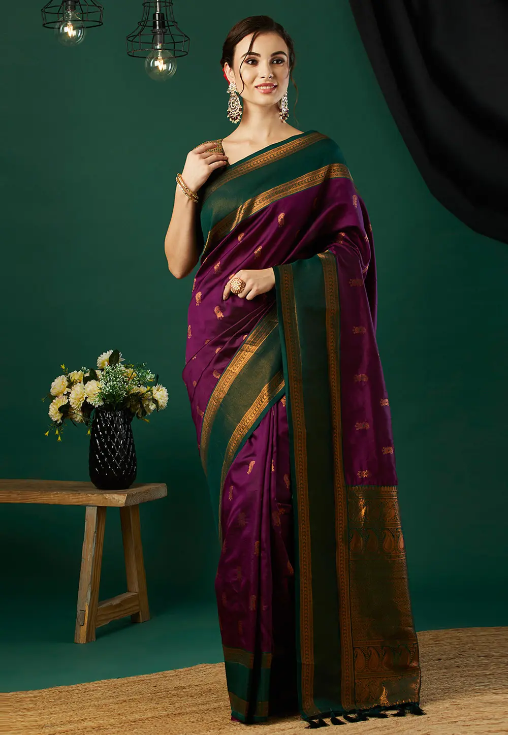 Purple Banarasi Silk Saree With Blouse 301567