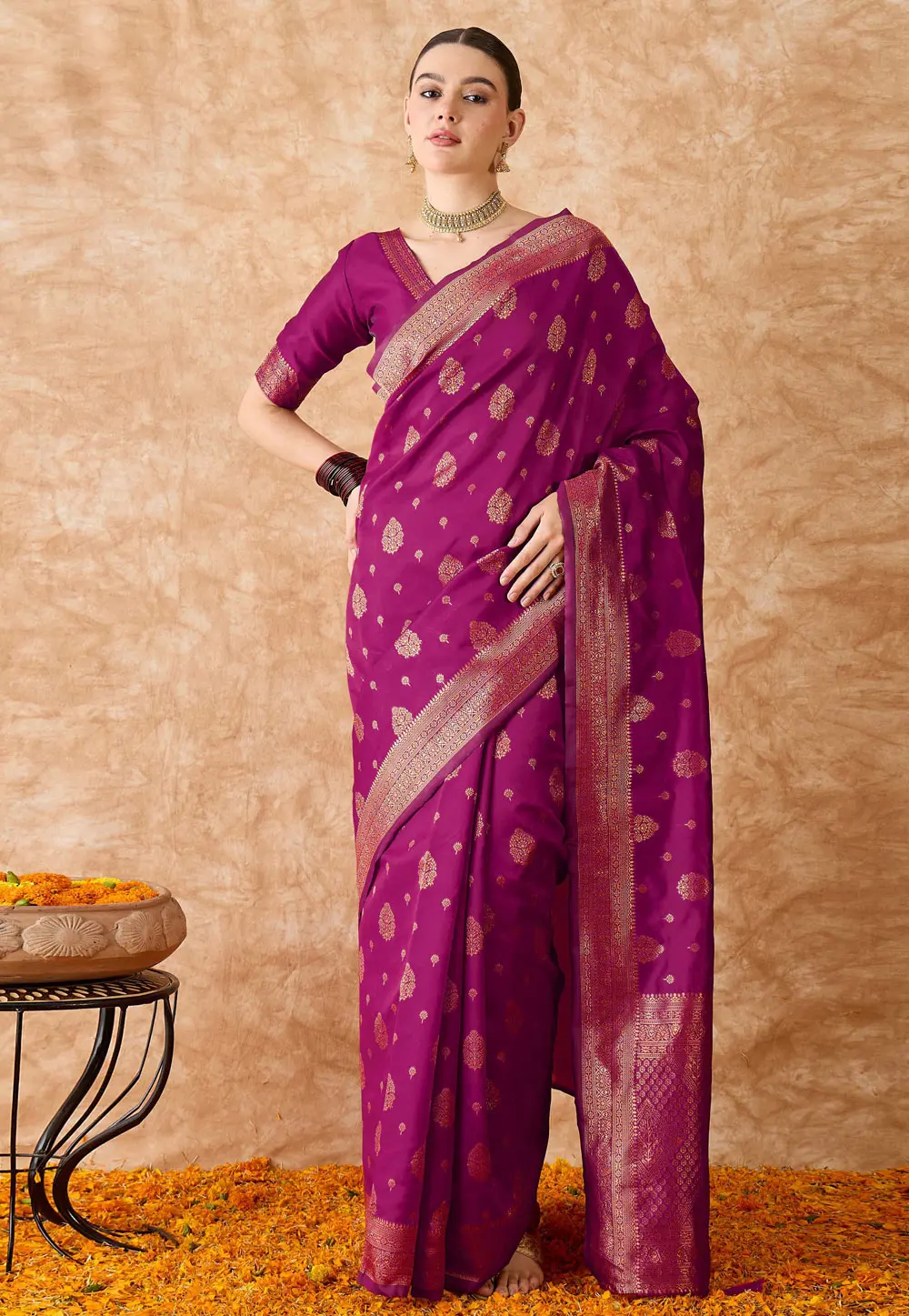 Purple Banarasi Silk Saree With Blouse 301503