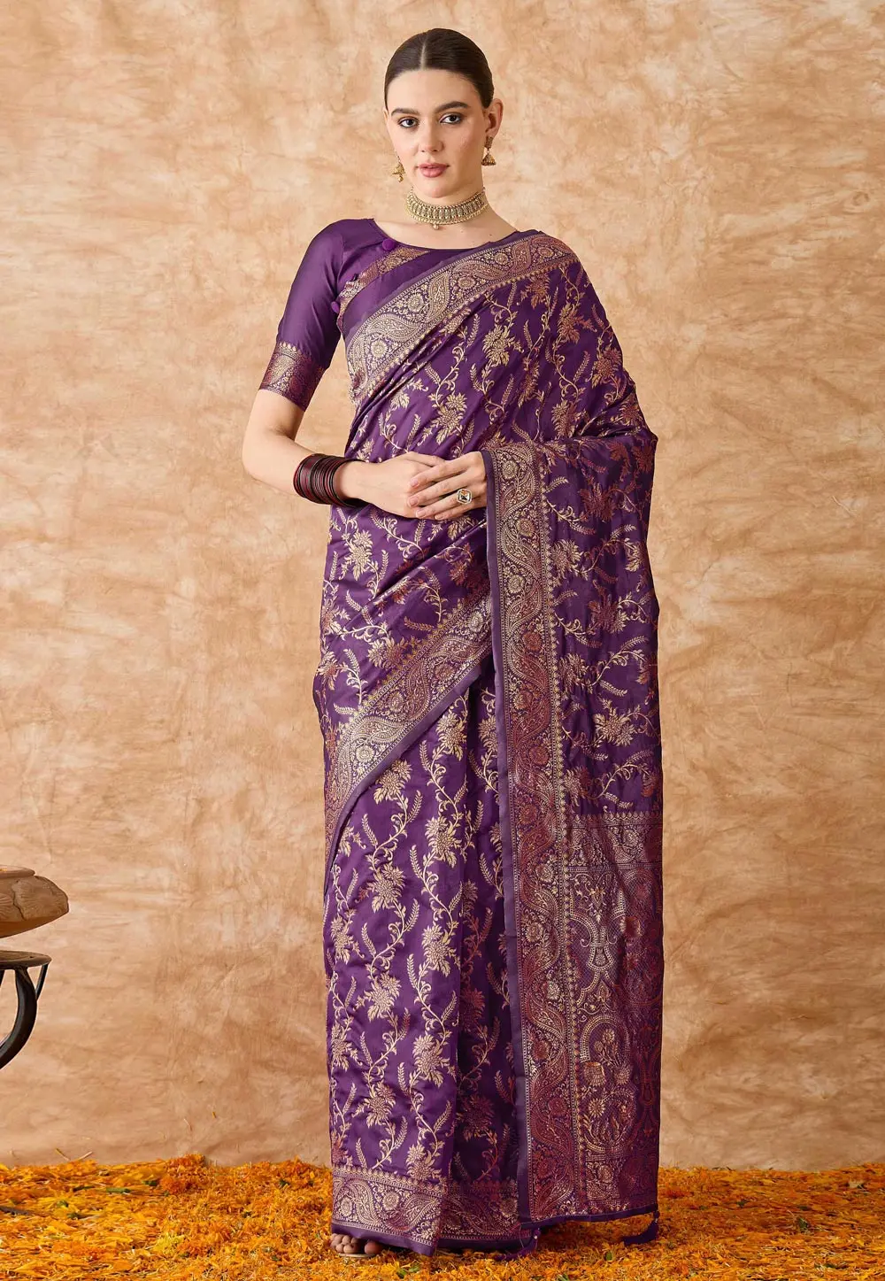 Purple Banarasi Silk Saree With Blouse 301511