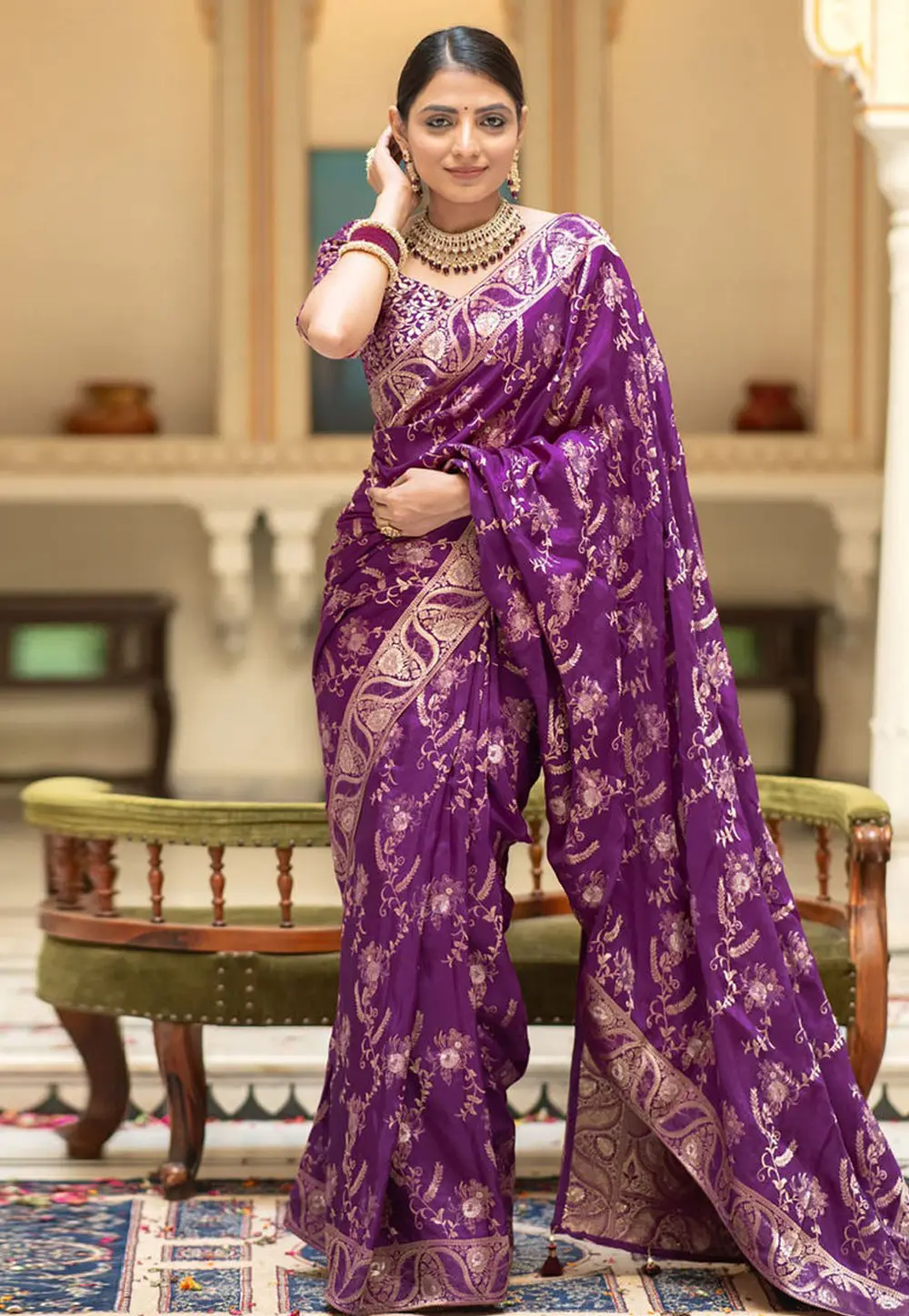 Purple Banarasi Silk Saree With Blouse 298168