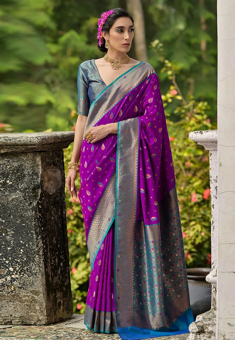 Purple Banarasi Silk Saree With Blouse 303433