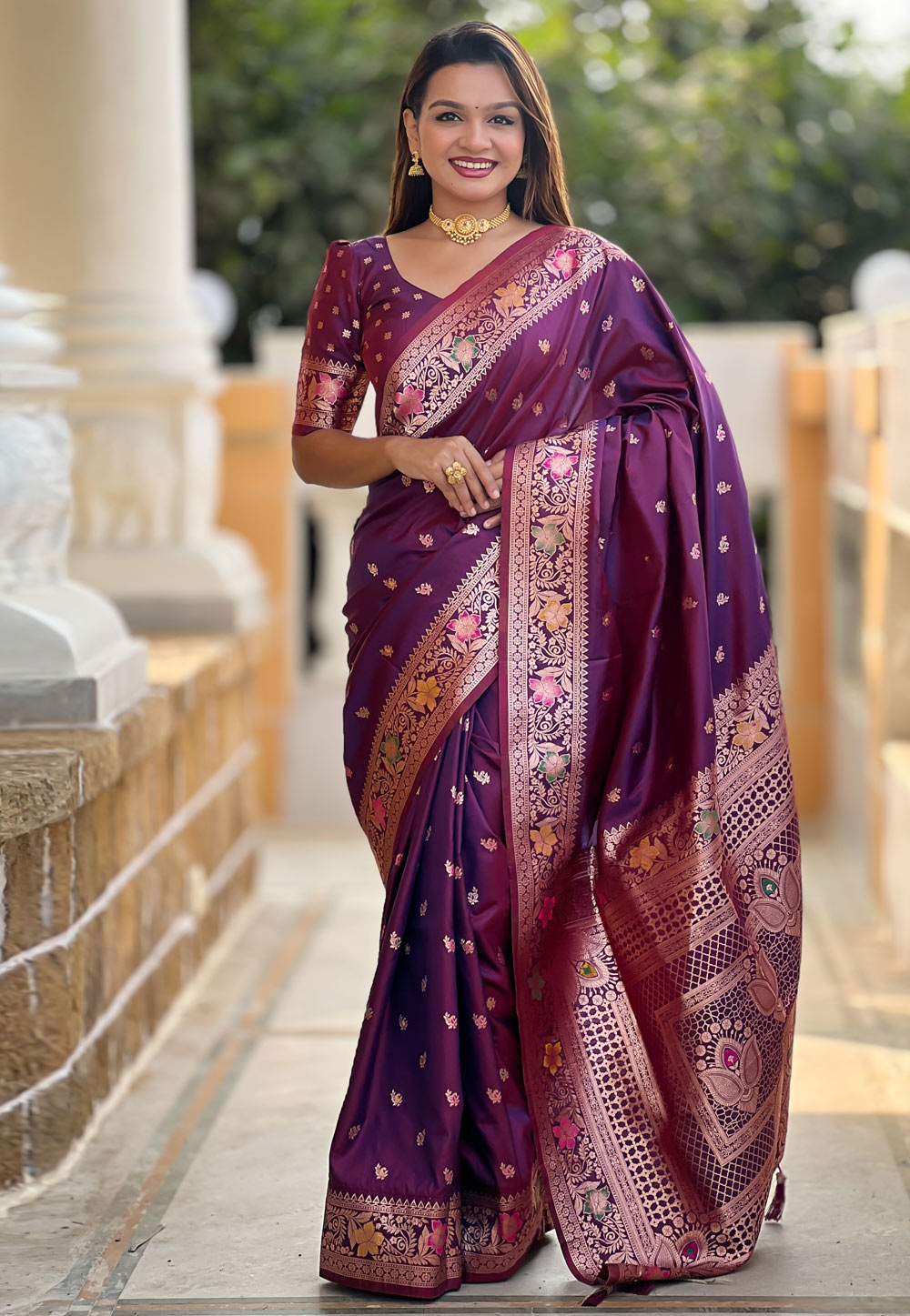 Purple Banarasi Silk Saree With Blouse 305591