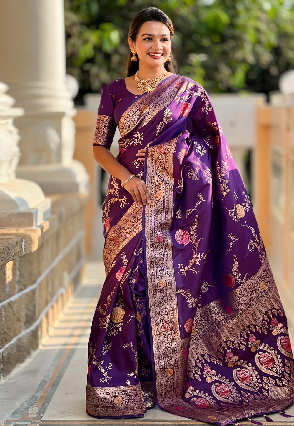 Purple Banarasi Silk Saree With Blouse 310567