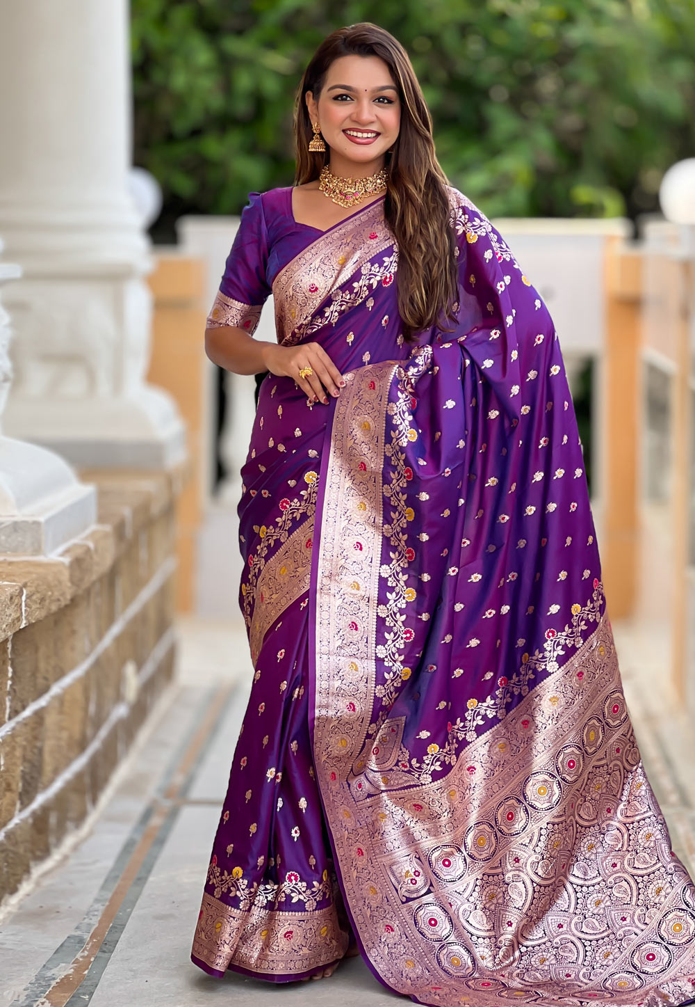 Purple Banarasi Silk Saree With Blouse 310574