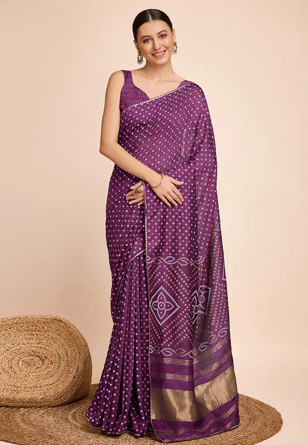 Purple Bandhani Print Saree 289401