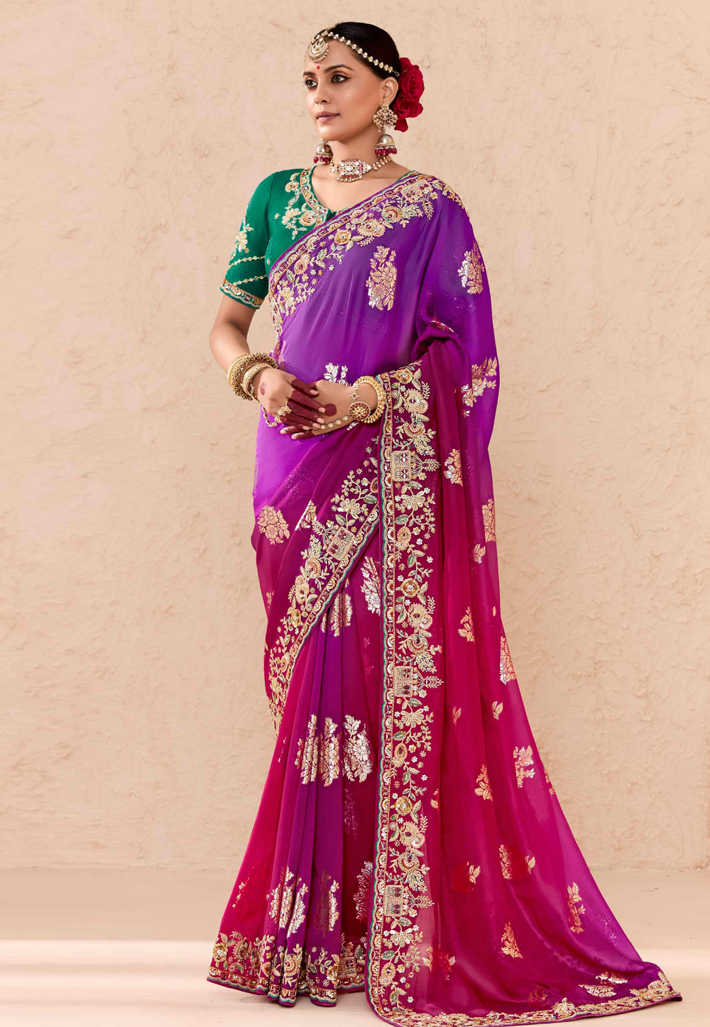 Purple Bemberg Half N Half Saree 305395