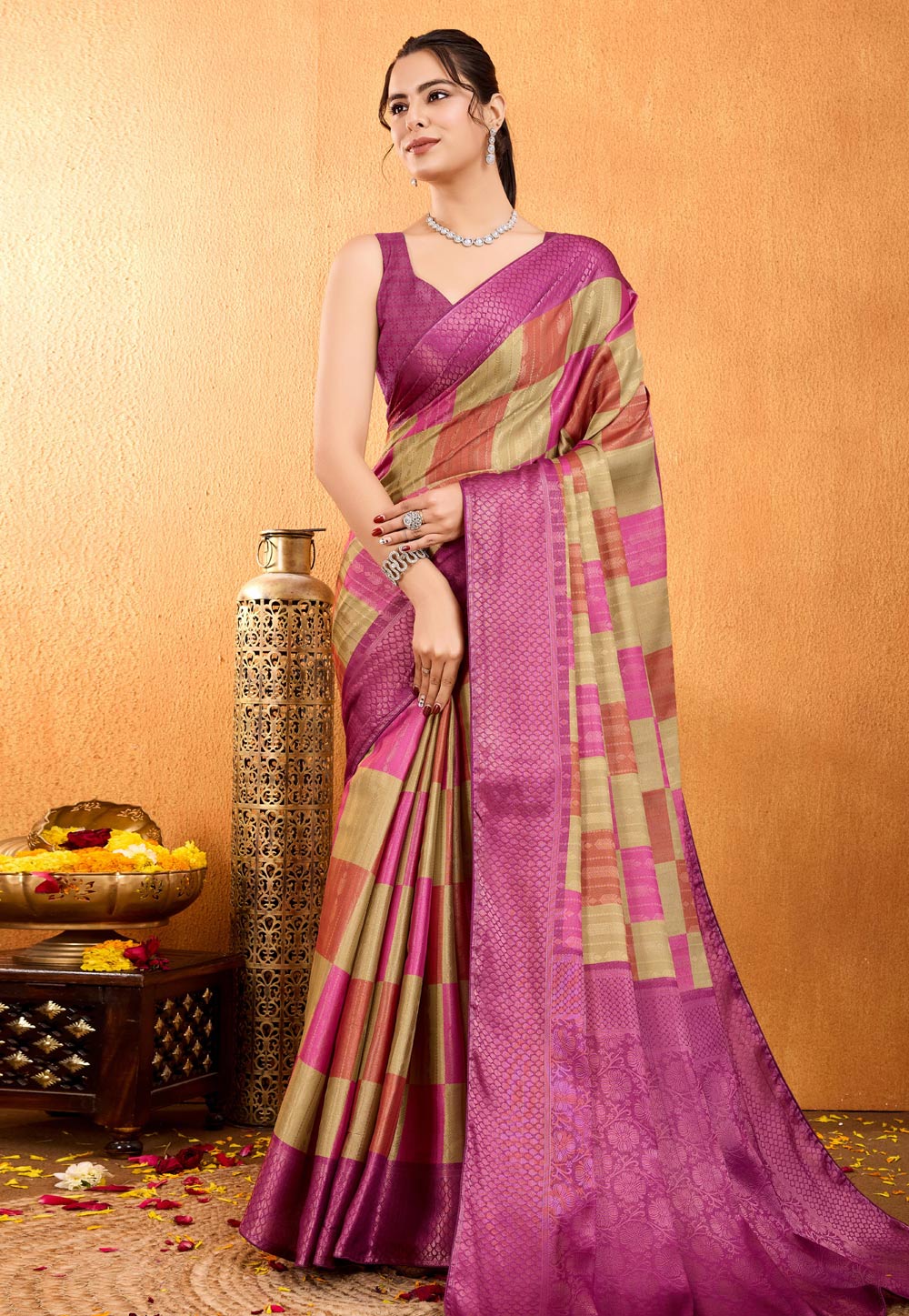 Purple Brocade Silk Saree With Blouse 305620