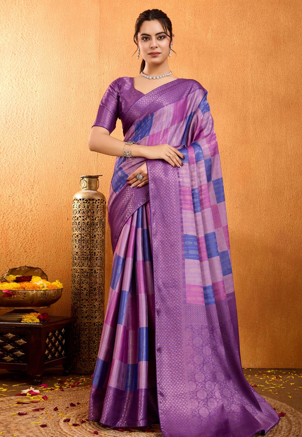 Purple Brocade Silk Saree With Blouse 305624